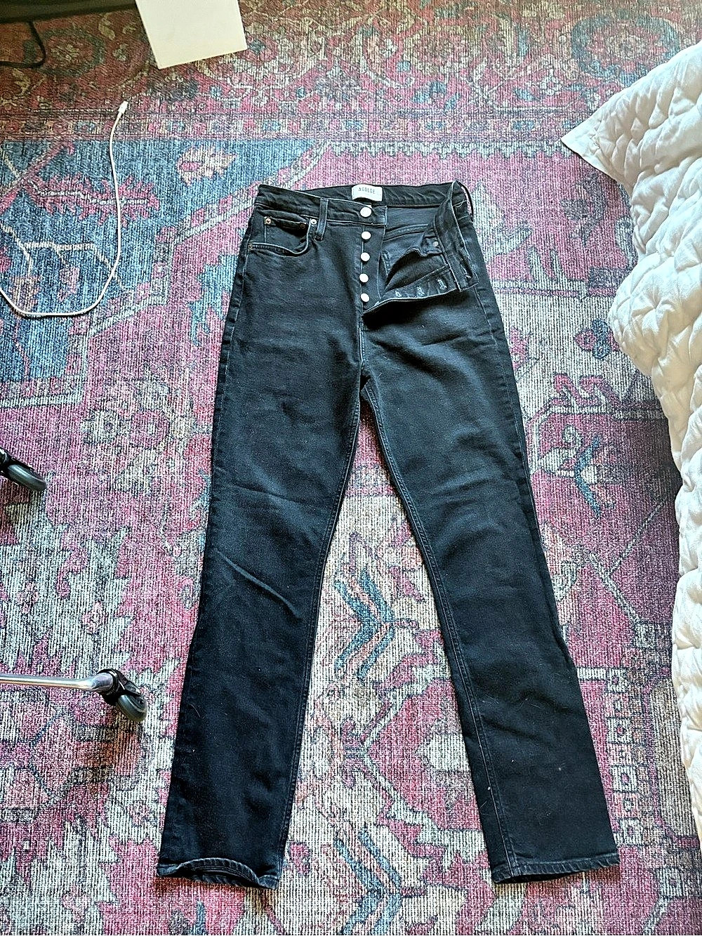 AGOLDE Freya High Rise Slim Jeans Straight Leg Jeans in Black